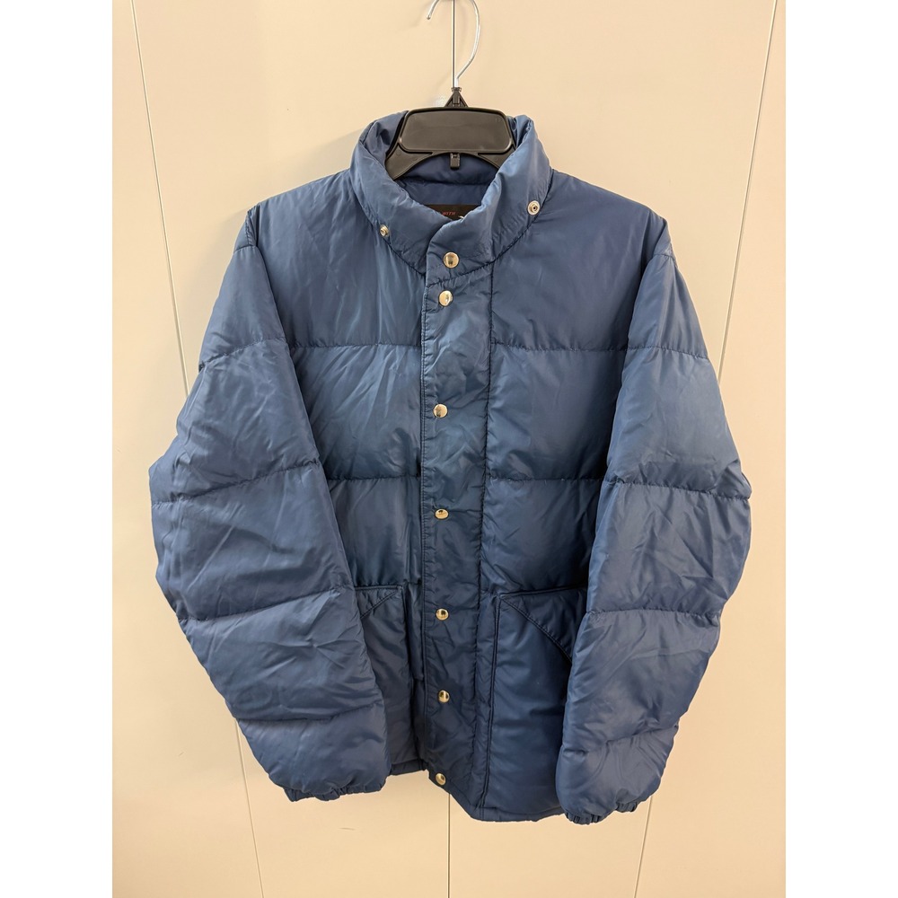 Vintage Sears The Mens Store Duck Down Puffer Jacket Blue Quilted Coat Medium
